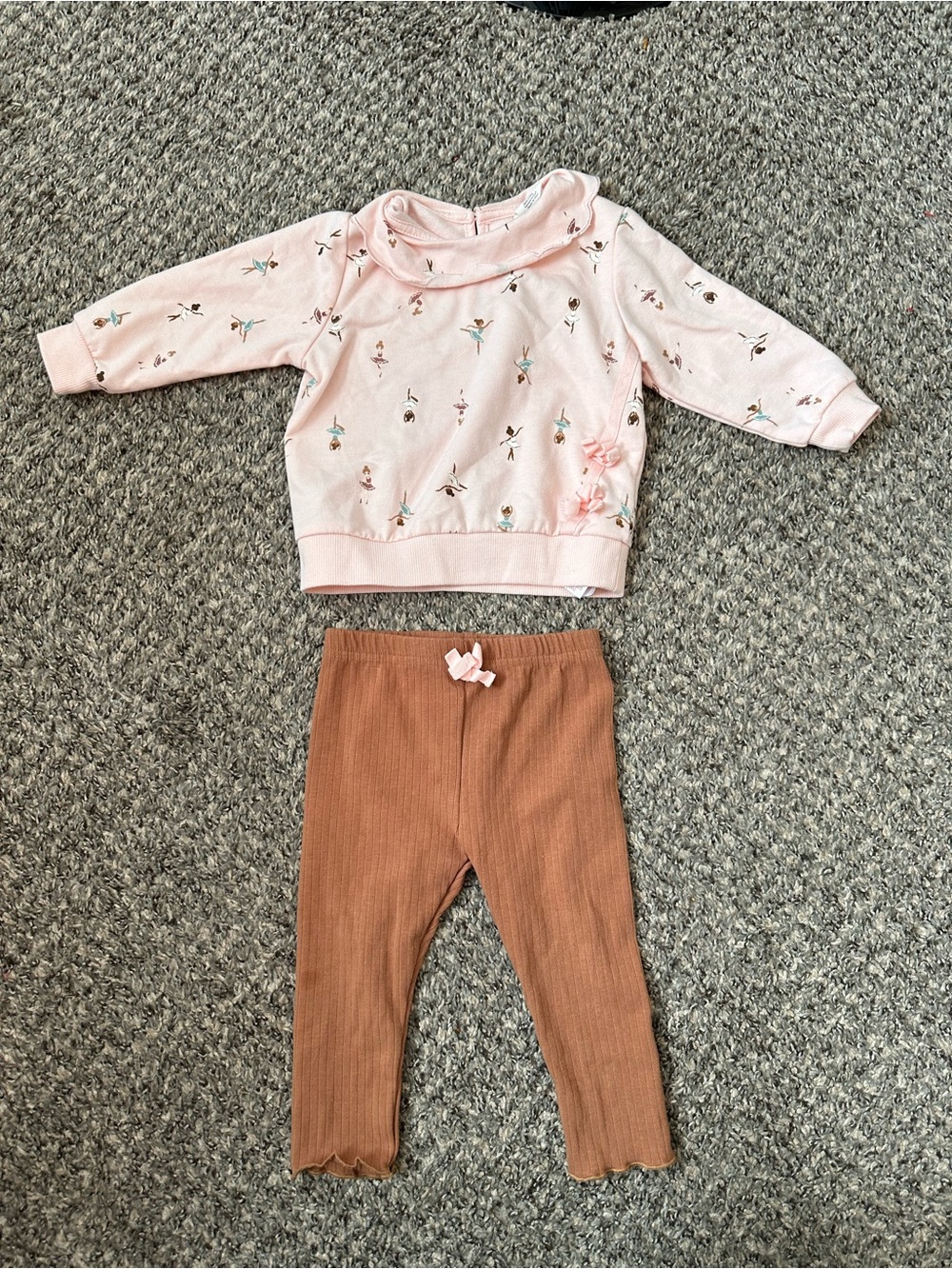 Petit Lem Pink Floral Top with Brown/Tan Ribbed Leggings